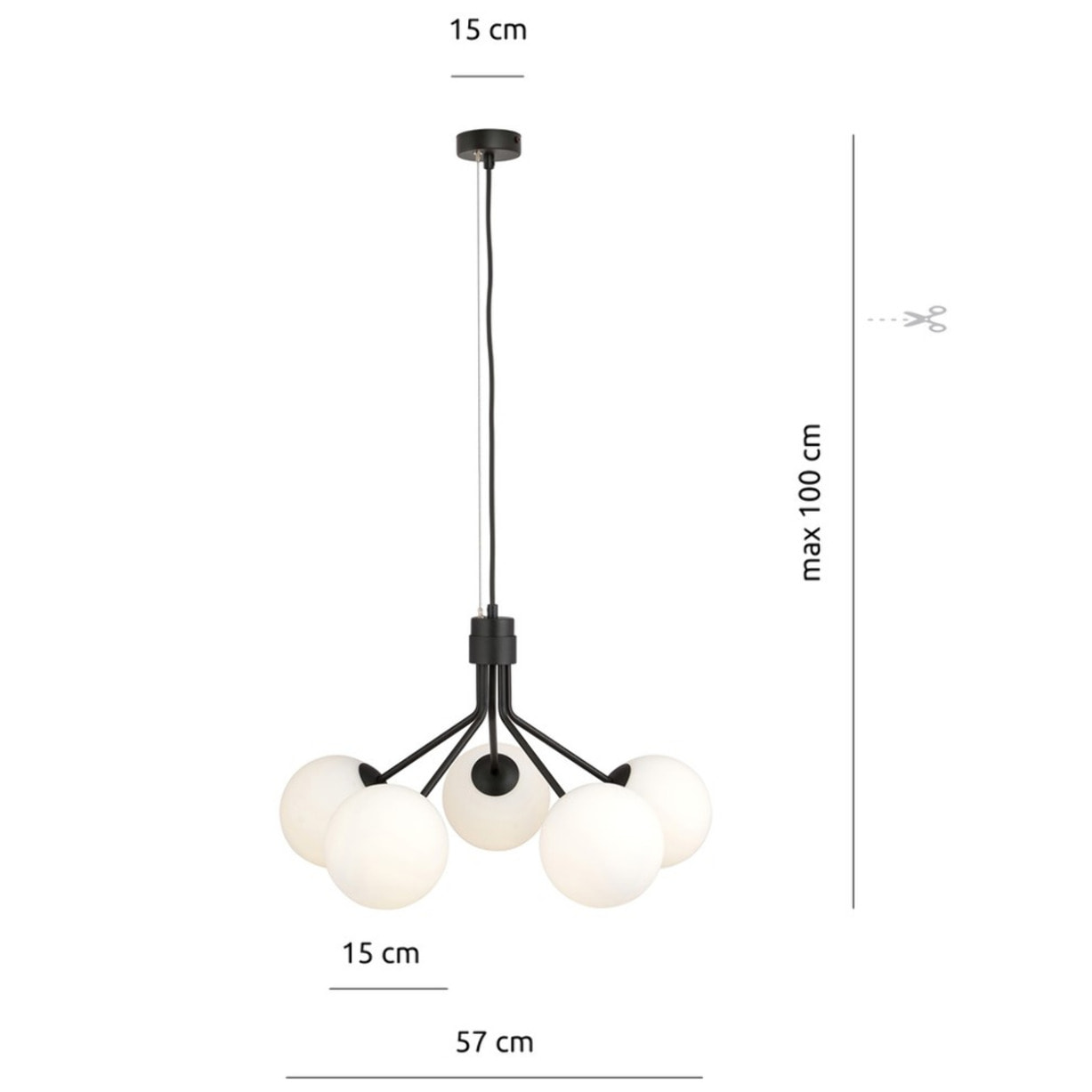 Lampada a sospensione NOVA in acciaio nero e vetro opalino