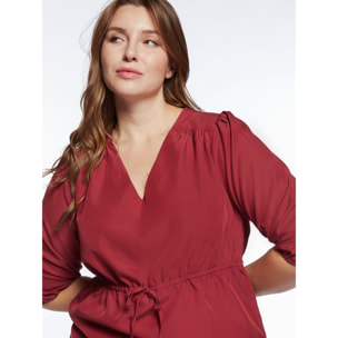 Fiorella Rubino - Blusa con escote de pico y jareta - Rojo