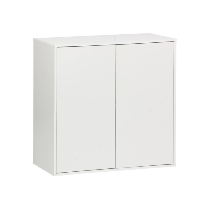 Buffet. module de rangement blanc décor bois 2 portes L 70 x P 35 x H 70 cm - Kompo