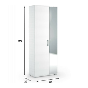 Scarpiera Tarassaco, Mobile multiuso da ingresso con anta a specchio , Armadio moderno portascarpe a 6 ripiani, 100% Made in Italy, Cm 72x37h195, Bianco