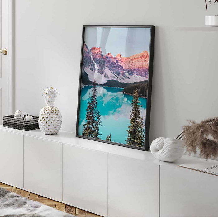 Affiche encadrée lac et montagne aux couleurs d’automne Affiche + cadre en métal - Noir
