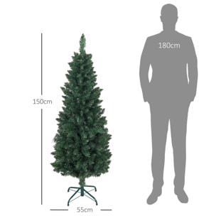 Árbol de Navidad Estrecho 150 cm Árbol de Navidad Tipo Lápiz con Base Plegable y 317 Ramas para Dormitorio Oficina Verde