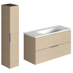 Meuble vasque 120 cm BURGBAD Olena chêne clair + colonne de salle de bain