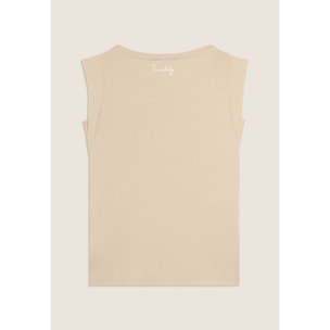 T-shirt con maniche in tessuto crinkle e scritta gioiello