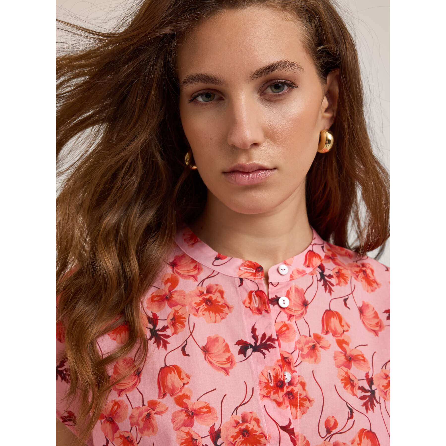 Motivi - Camicia alla coreana con stampa floreale - Fucsia