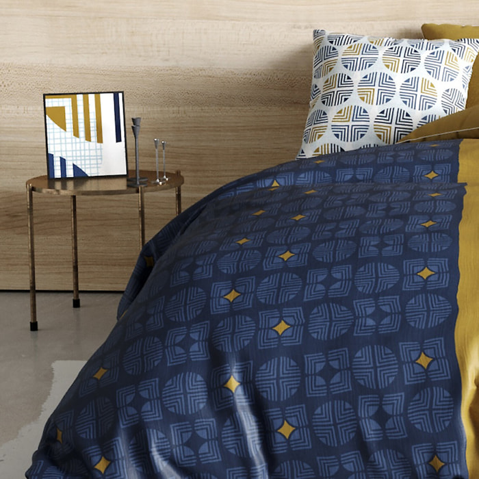 Parure housse de couette imprimé 100% coton - sirius - bleu