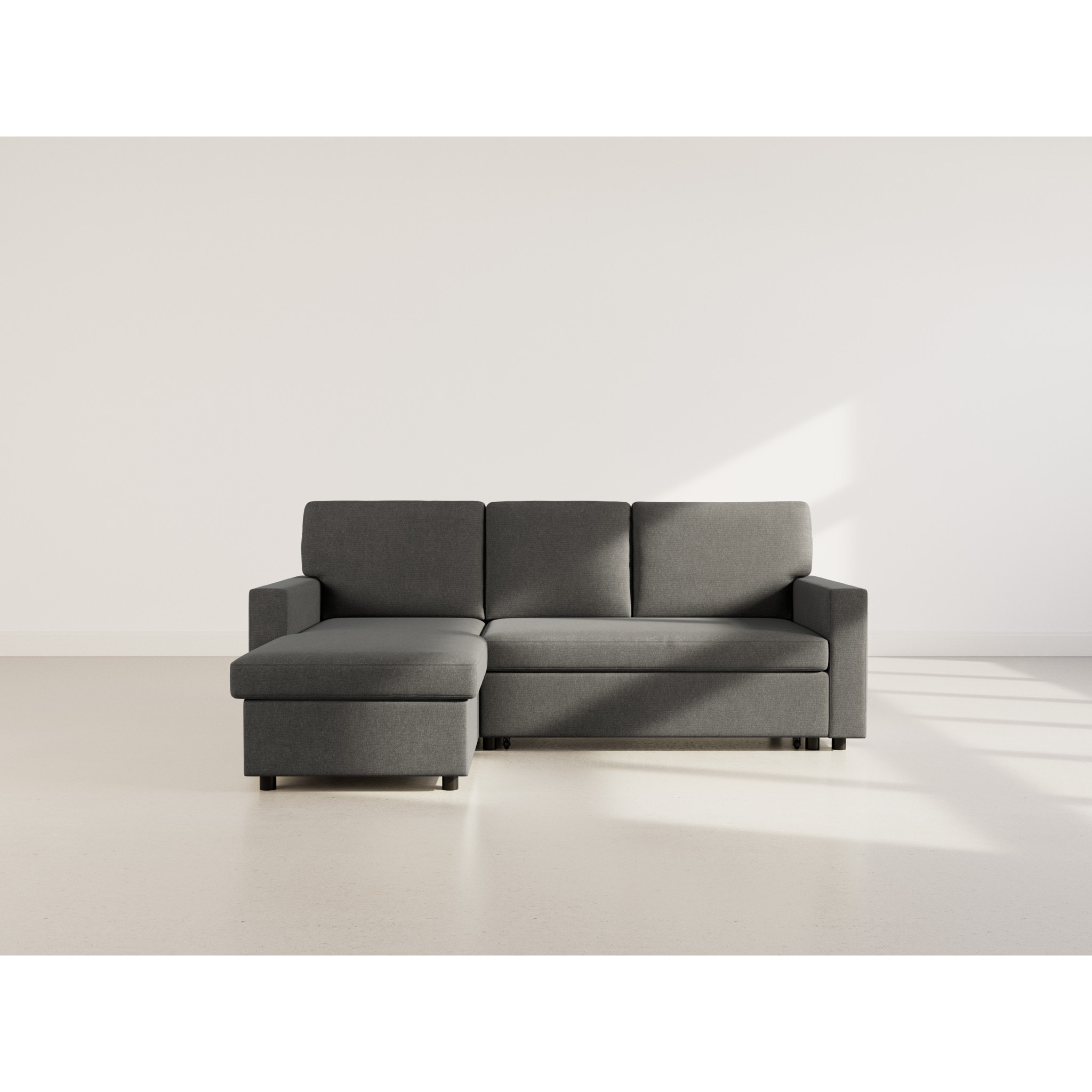 Meiya - canapé d'angle réversible 4 places convertible avec coffre en tissu - Gris foncé