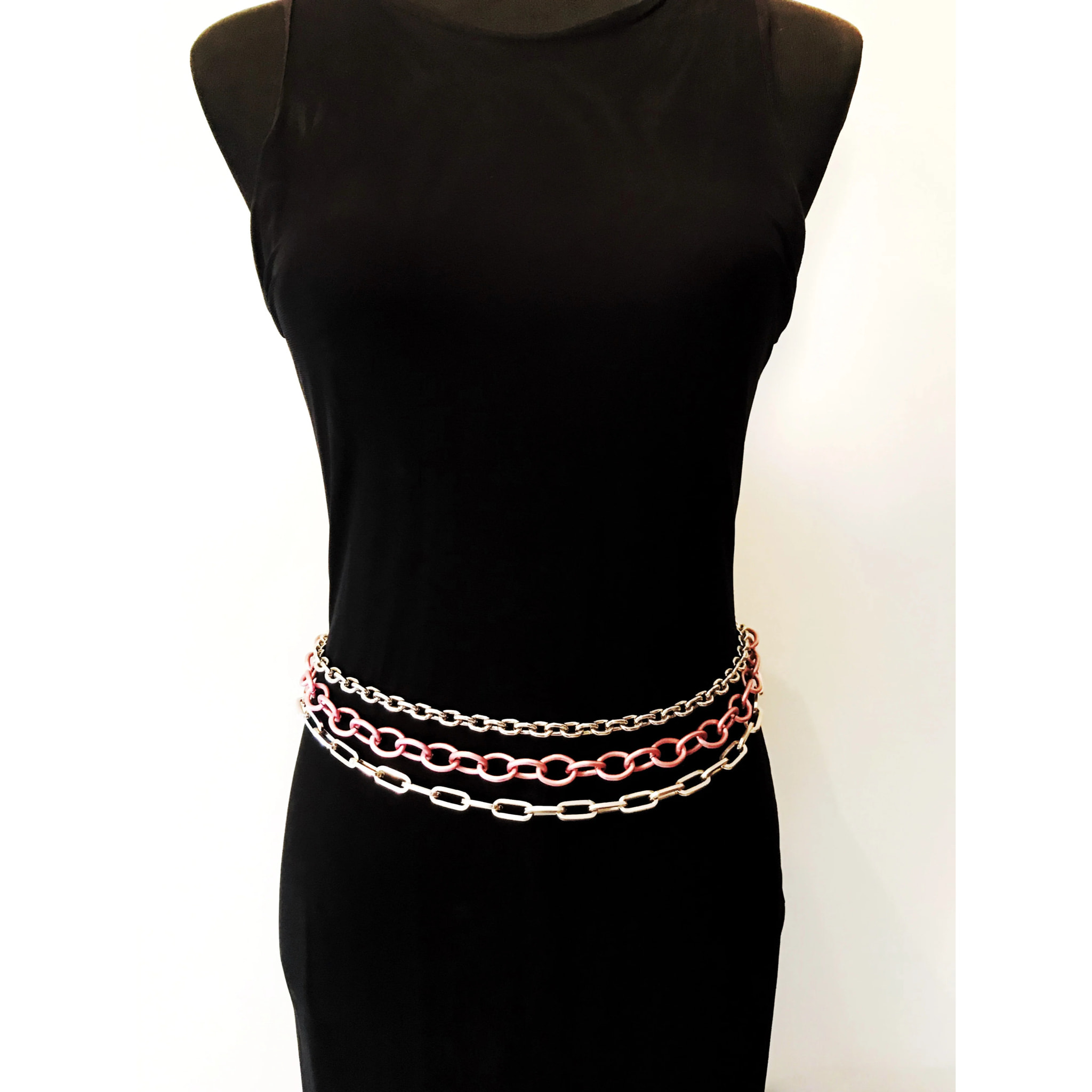 Cinturón cadena rosa y plata triple "Rock-color"
