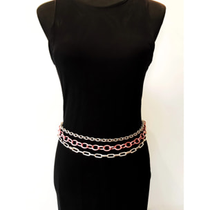 Cinturón cadena rosa y plata triple "Rock-color"