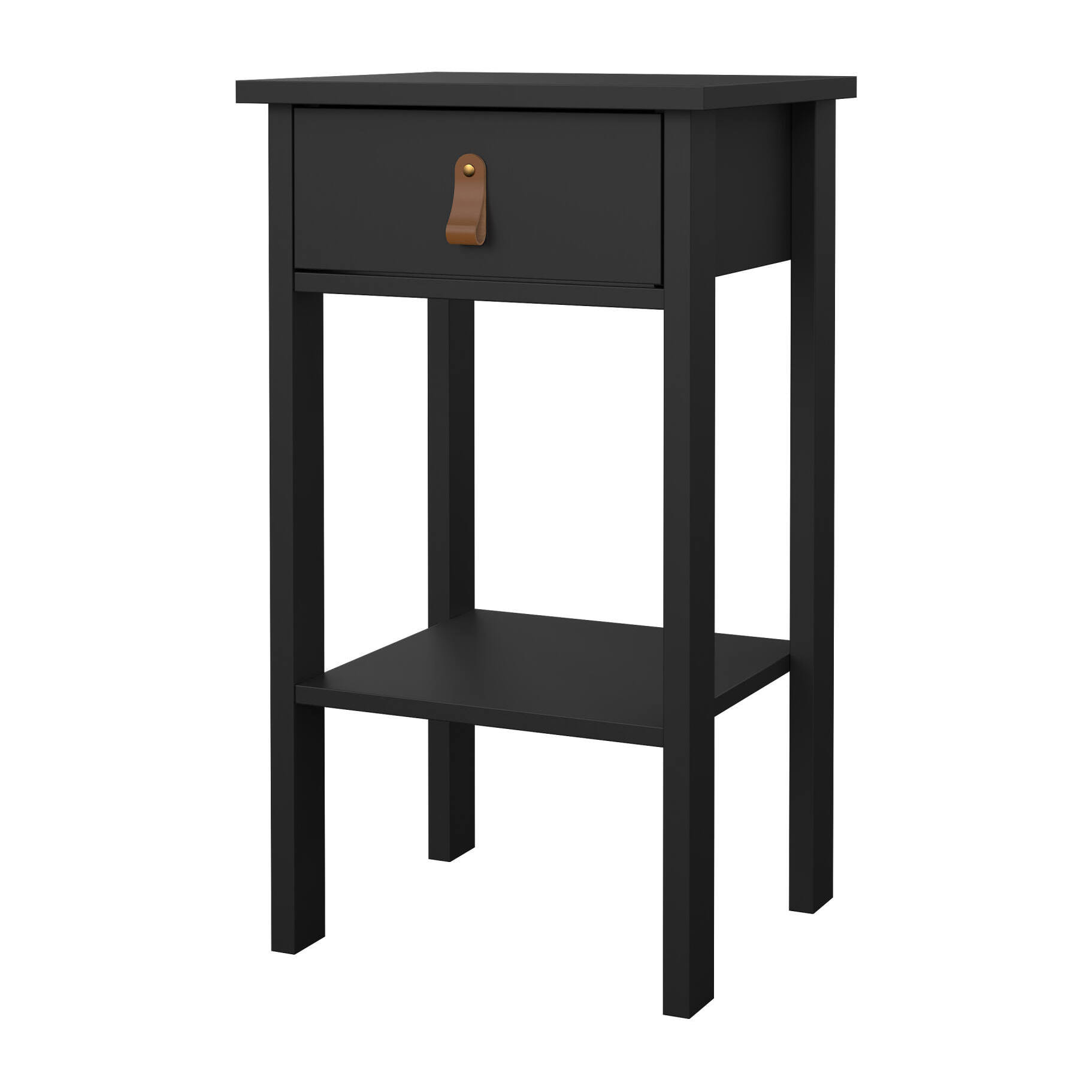 Comodino Inday, Comò basso, Tavolino da notte, Mensola da letto, 40x34 h70 cm, Nero