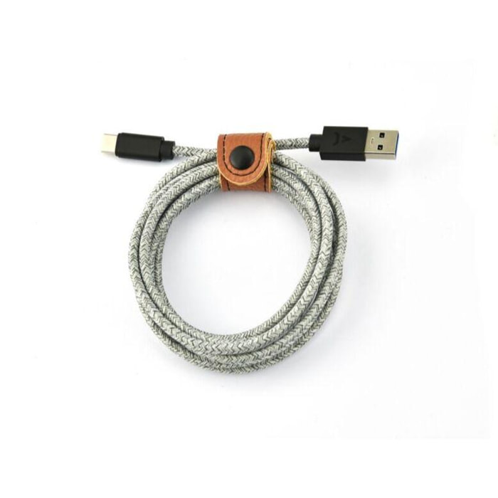 Câble USB C ADEQWAT vers USB gris 2m tréssé
