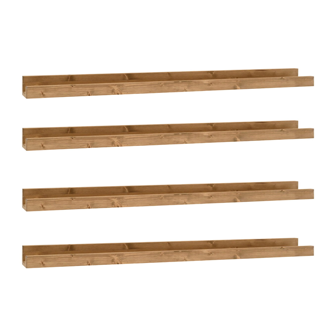 Pack 4 estantes de madera maciza flotante tono roble oscuro varias medidas