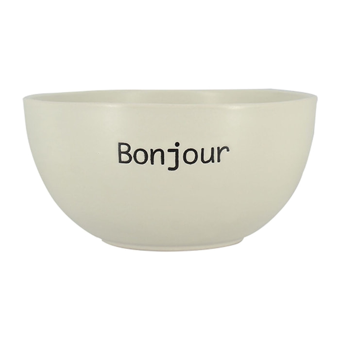 Lot de 6 bols 58cl en grès blanc à message BONJOUR