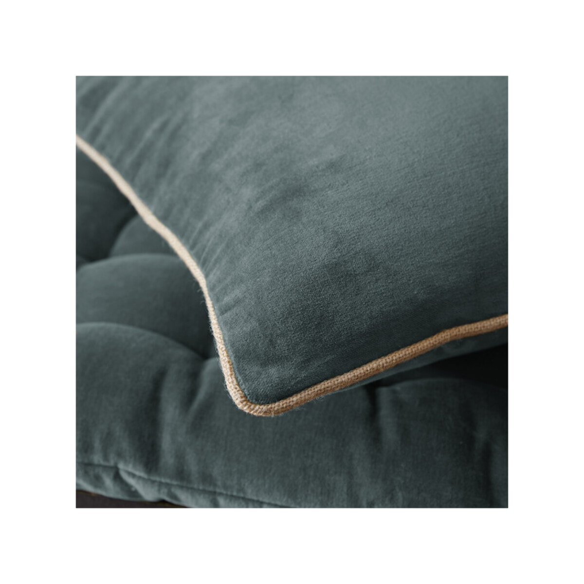 Coussin 45 x 45 cm en velours de coton et passepoil en jute - CESAR