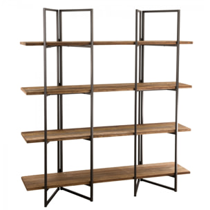 ALIDA - Étagère marron 4 niveaux Teck recyclé Acacia Mahogany et métal noir