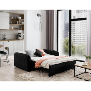 Michelle - canapé droit 3 places convertible avec coffre en velours - Noir