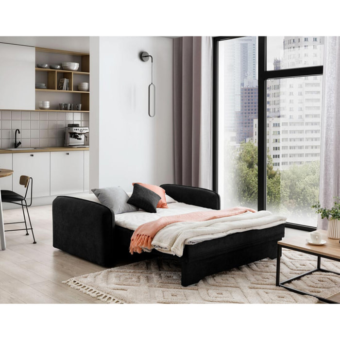 Michelle - canapé droit 3 places convertible avec coffre en velours - Noir