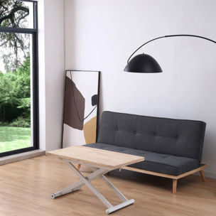 Mesa de centro elevable y extensible en blanco y roble 57-114x49-76 cm Katia Roble - Blanco