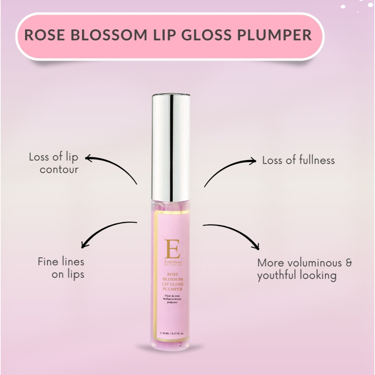 Brillo de labios voluminizador de pétalos de rosa