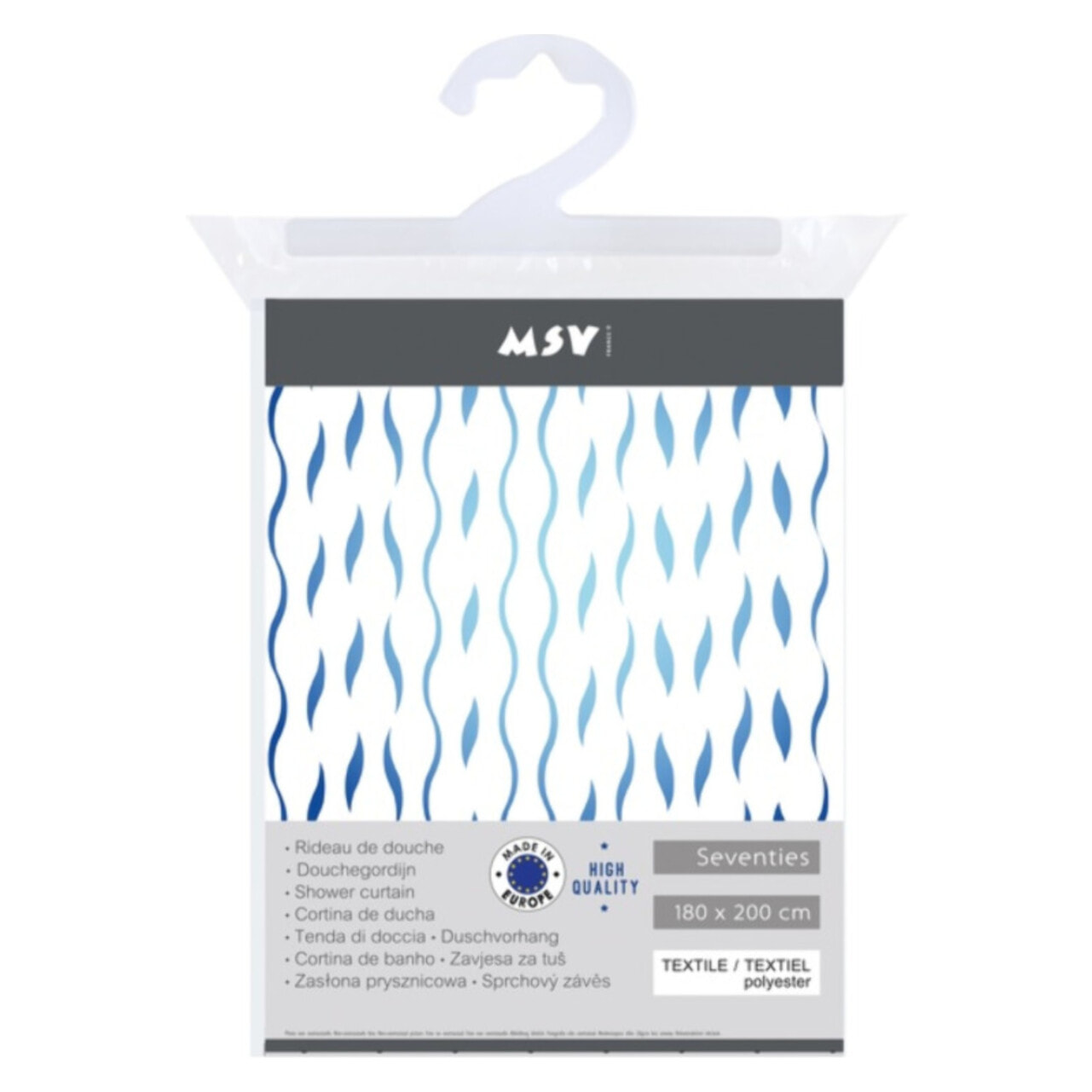 Rideau de douche Polyester SEVENTIES 180x200cm - QUALITE PREMIUM Bleu MSV
