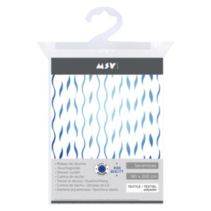 Rideau de douche Polyester SEVENTIES 180x200cm - QUALITE PREMIUM Bleu MSV