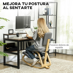 Silla Ergonómica de Rodillas con Respaldo, Silla de Rodillas, Cojines Acolchados, Marco de Madera, para una Mejor Postura, Oficina, Gris