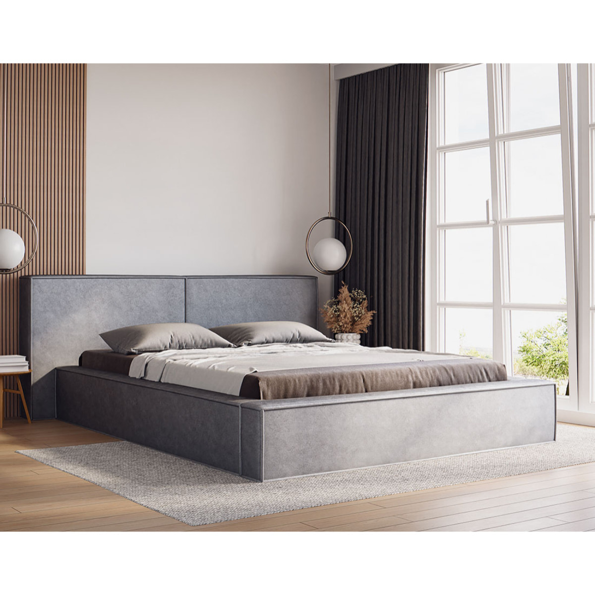 Eros - lit coffre - 140x200 cm - sommier inclus - en velours - Gris