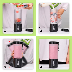 Batidora portátil A8 de 450 ml con 6 cuchillas de acero inoxidable y pantalla de nivel de batería. Batería recargable de 4000mAh, ideal para preparar batidos y zumos de forma rápida en cualquier lugar