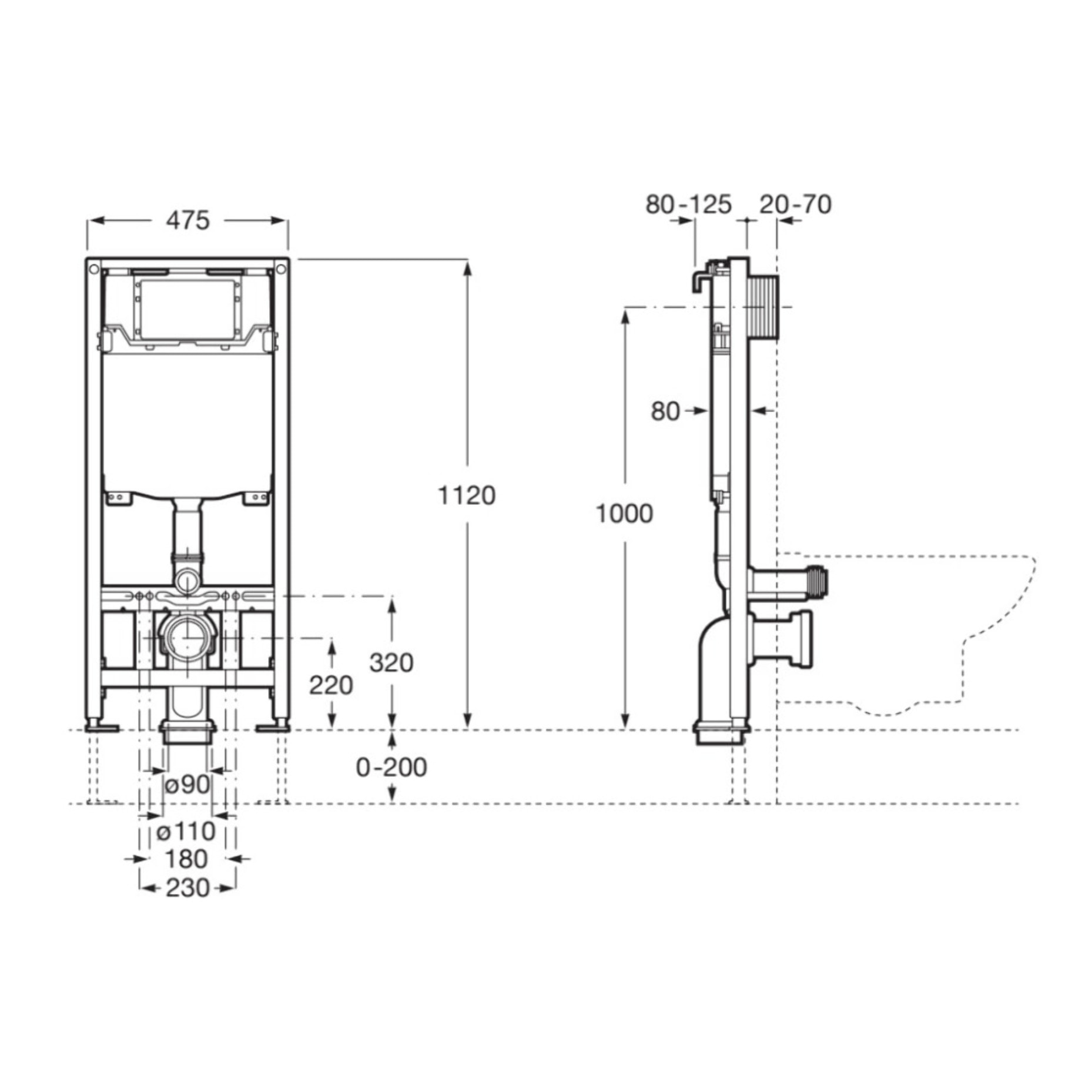 Pack Bâti support Roca Duplo One + plaque de déclenchement, Chrome (RocaDuploOne-2)