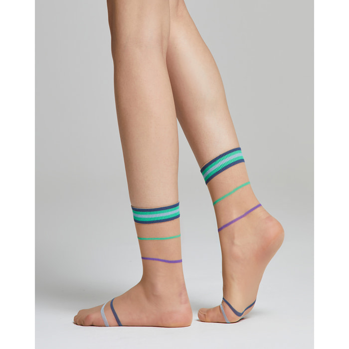 Calzino velato Tulipano con righe e polsino colorati