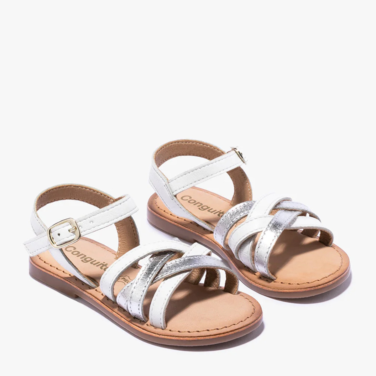 Sandalias De Niña Hebilla Napa En Plata