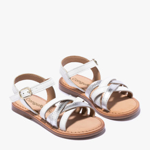 Sandalias De Niña Hebilla Napa En Plata