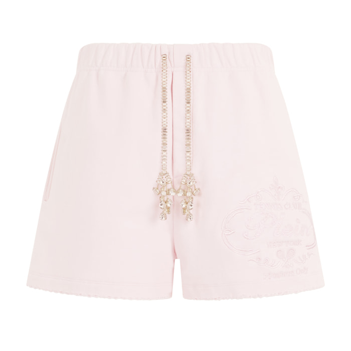 PHILIPP PLEIN Washed Fleece Shorts Tennis Club Crystals