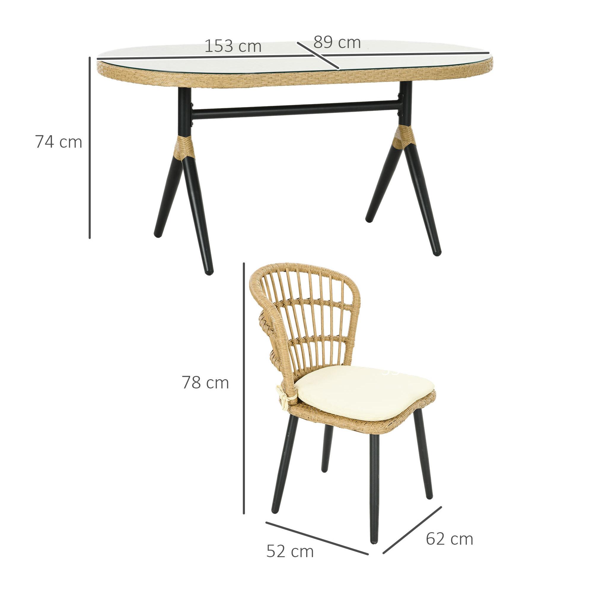 Conjunto de Jardín de Ratán Sintético Juego de Muebles de Jardín Exterior de Ratán de 7 Piezas Incluye 6 Sillas con Cojines y Mesa de Vidrio Templado Natural