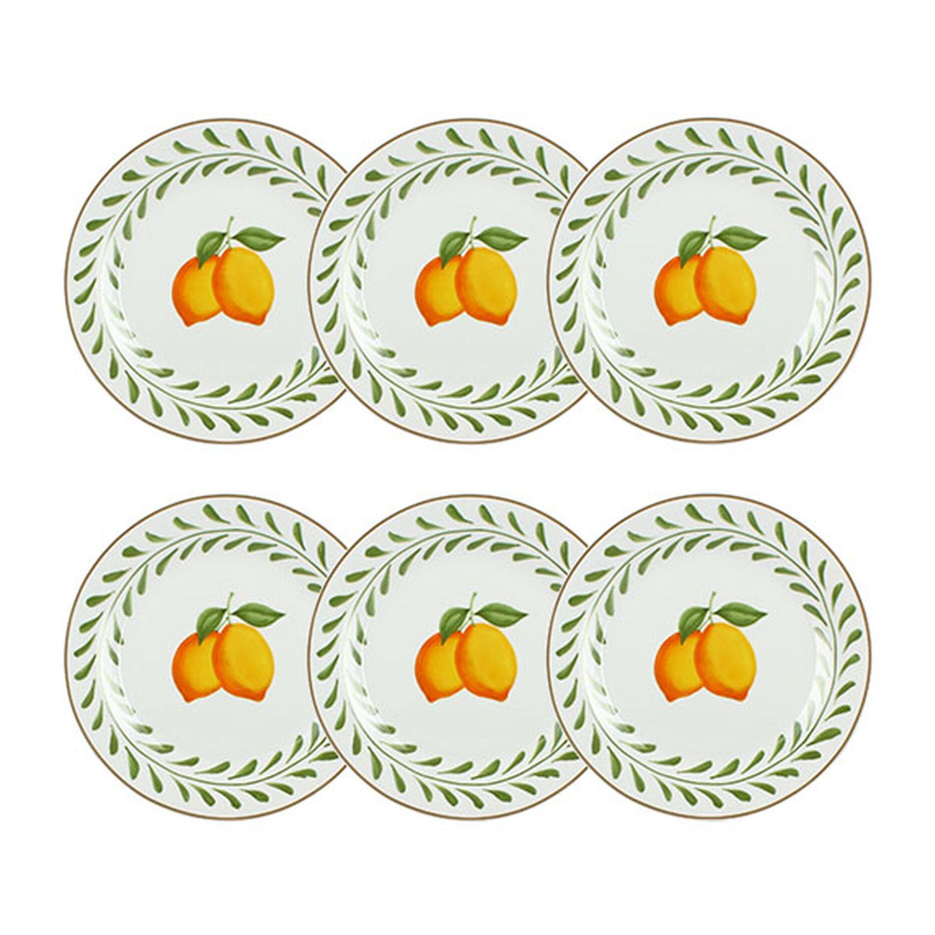 Lot de 6 assiettes plates 26,5cm en porcelaine à imprimé citron LEMON