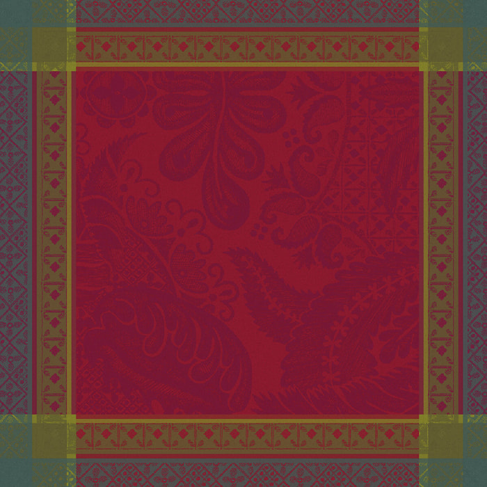 Serviette pur coton motif jacquard rouge Isaphire rubis