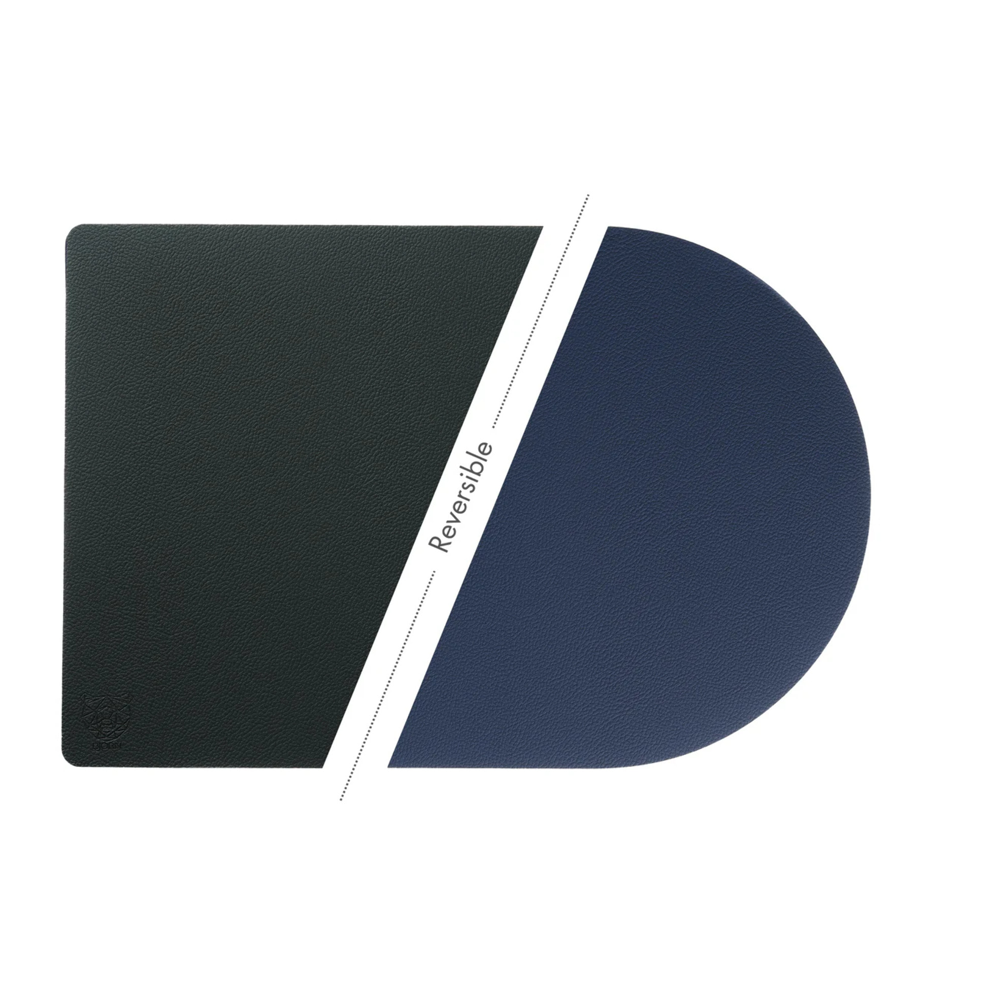 Set de table rectangovale réversible - 6 pièces - Cuir recyclé bleu nuit et gris anthracite