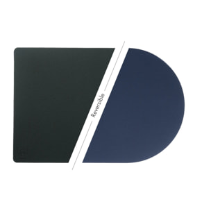Set de table rectangovale réversible - 6 pièces - Cuir recyclé bleu nuit et gris anthracite