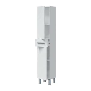 Mobile colonna Alka, Pensile bagno con 2 ante e 1 cassetto, Armadio alto, 35x31h182 cm, Bianco lucido