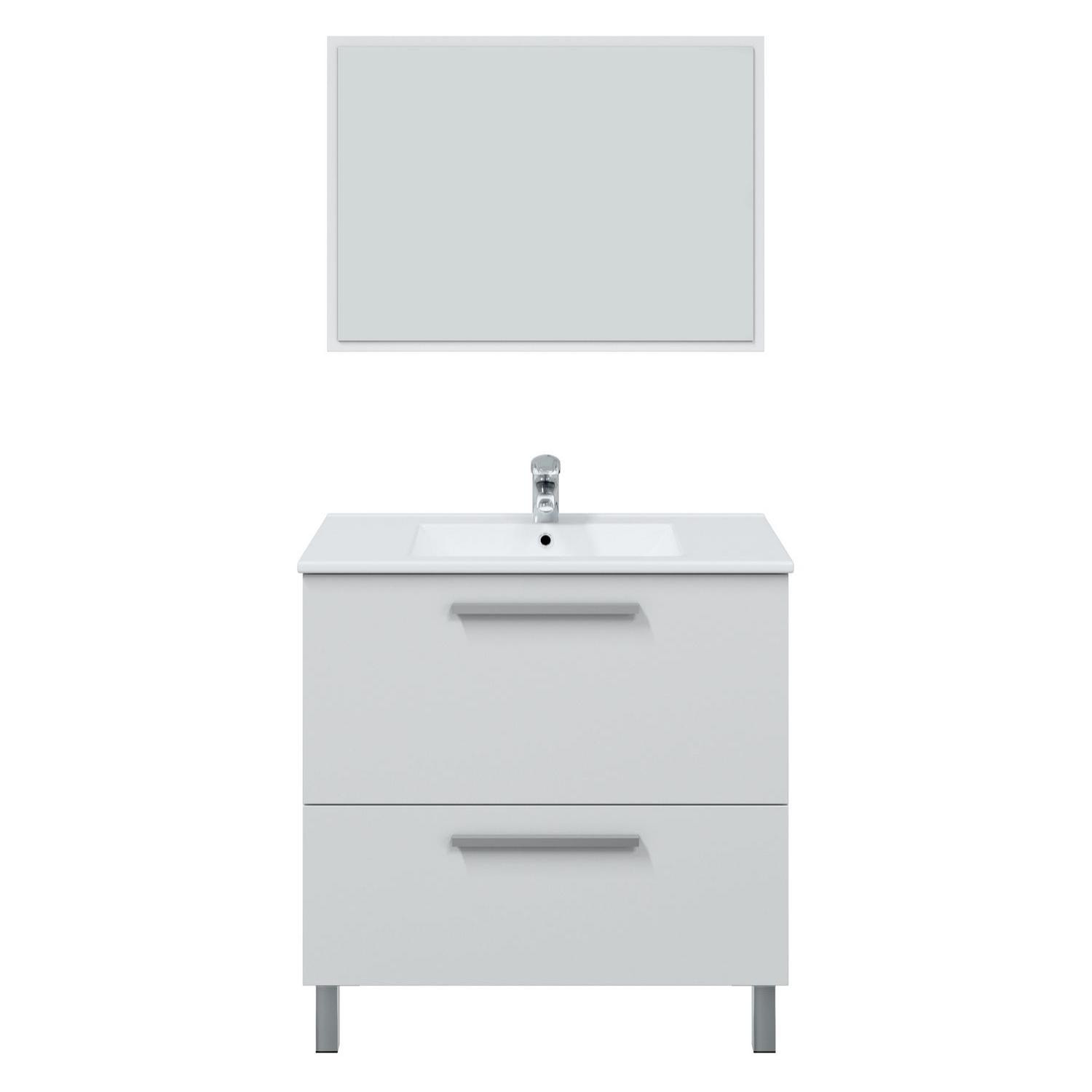 Mueble baño luis 1p1c 80cm color blanco brillo con espejo, sin lavabo