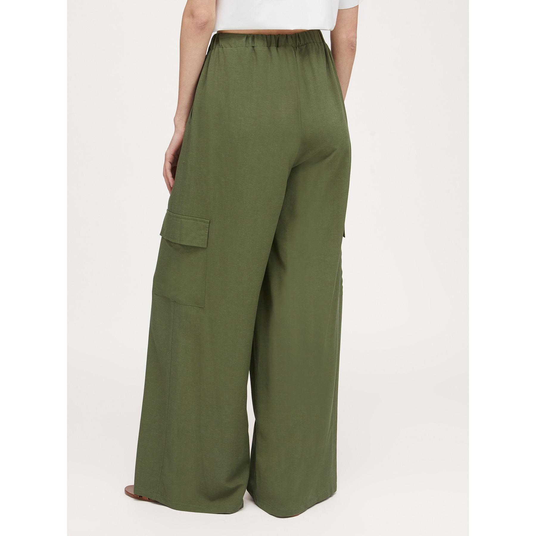 Motivi - Pantalón modelo palazzo cargo en mezcla de lino - Verde