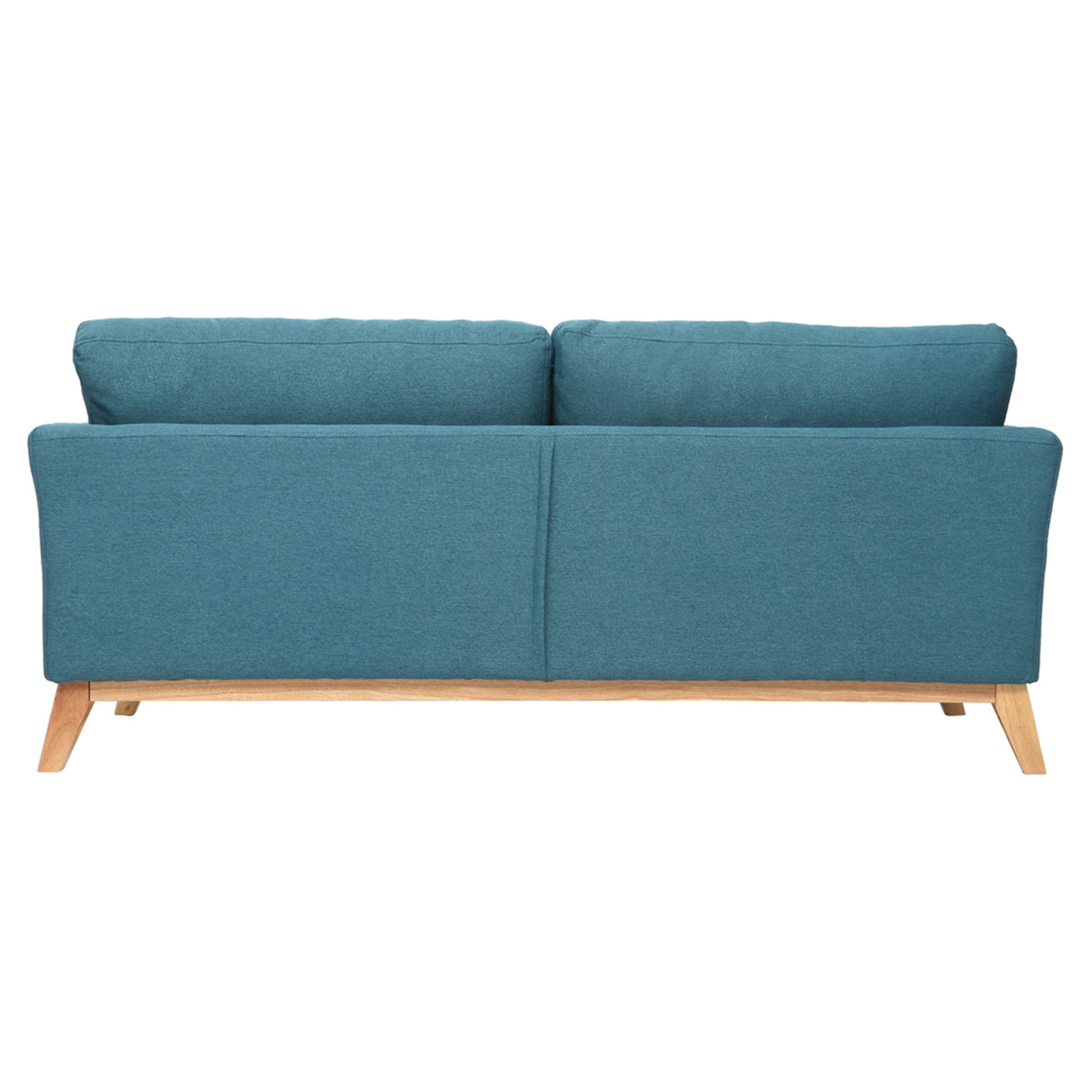 Canapé scandinave déhoussable 3 places en tissu bleu canard et bois clair OSLO