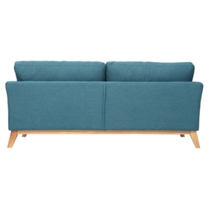 Canapé scandinave déhoussable 3 places en tissu bleu canard et bois clair OSLO