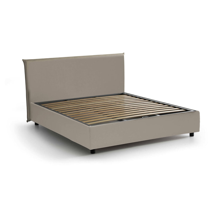 Letto matrimoniale Ariella, Letto contenitore con rivestimento in ecopelle, 100% Made in Italy, Apertura frontale, adatto per materasso Cm 160x200, Tortora