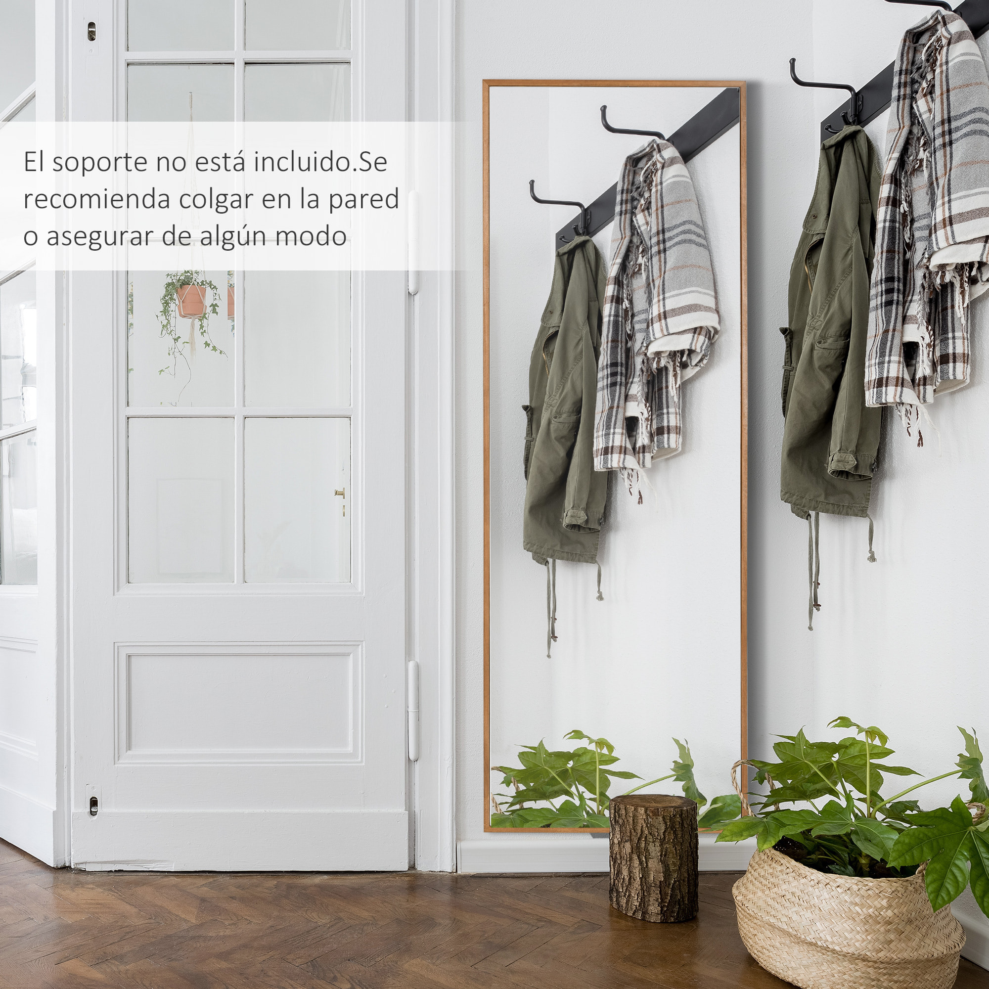 Espejo de Pared Cuerpo Entero 125x45 cm Espejo Rectangular Grande de Madera Estilo Moderno Decorativo para Salón Dormitorio Entrada Natural