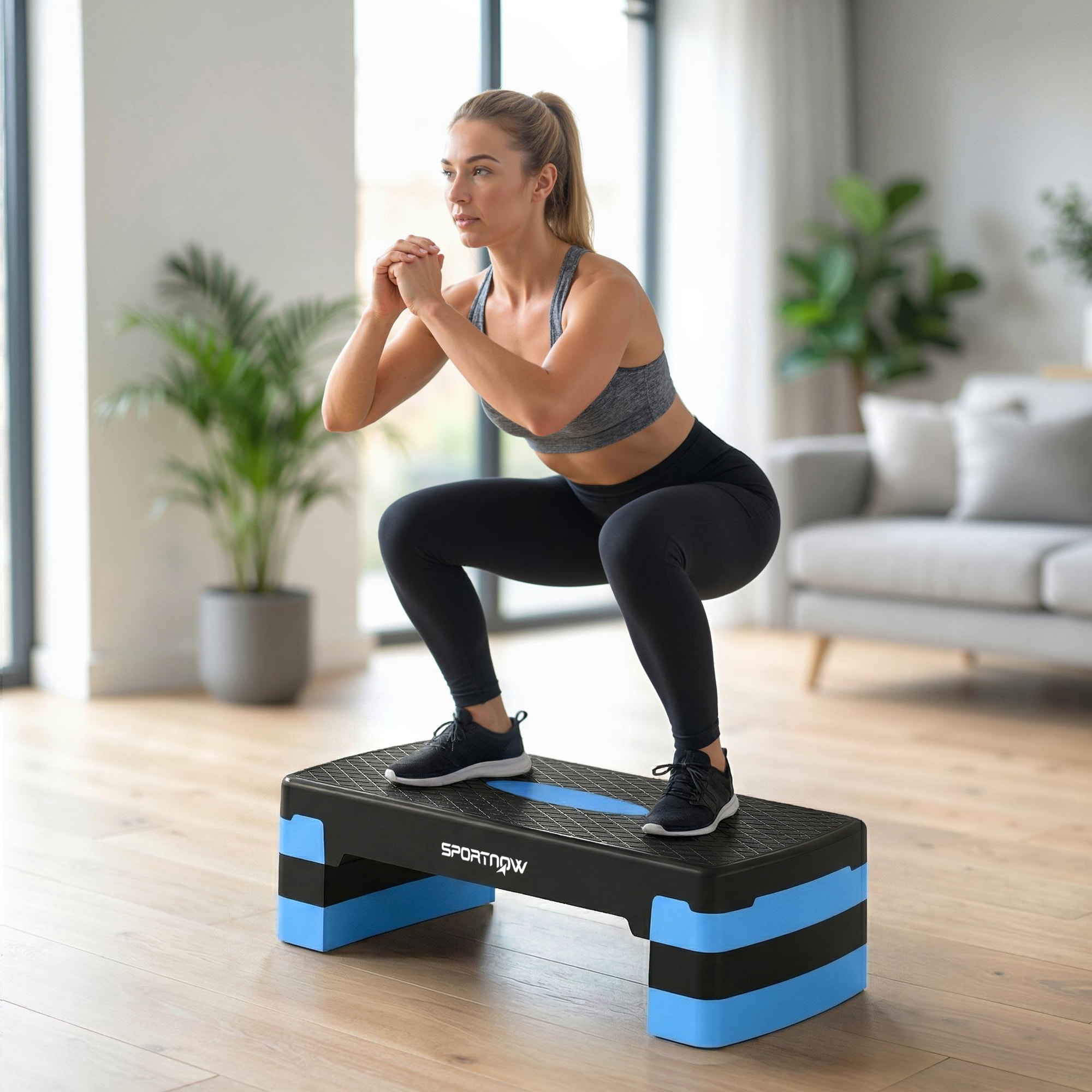 Stepper fitness aérobic hauteur réglable 10/15/20 cm antidérapant bleu