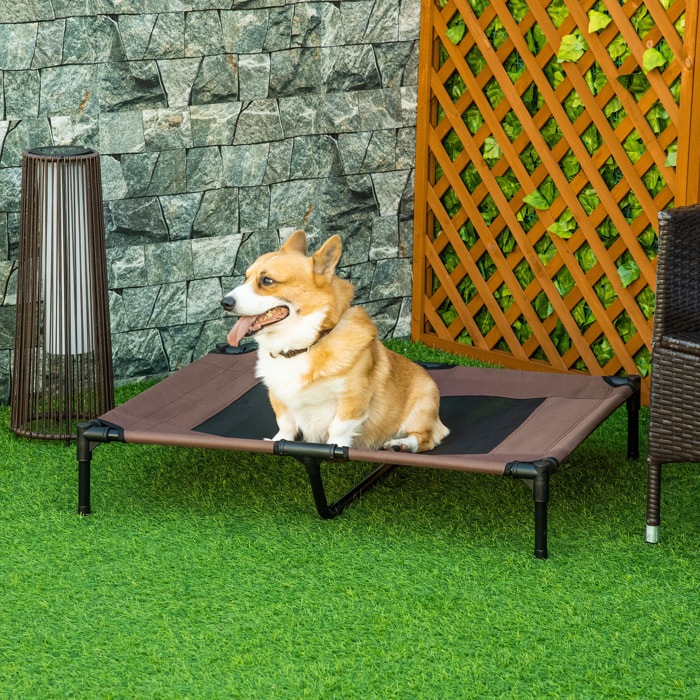 Cama Elevada para Perros Cama de Mascotas con Malla Transpirable y Tela Oxford para Exterior Interior Aire Libre Jardín Terraza 92x76x18 cm Marrón