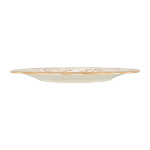 Lot de 6 assiettes plates fleuries en grès miel 26cm FAUSTINE