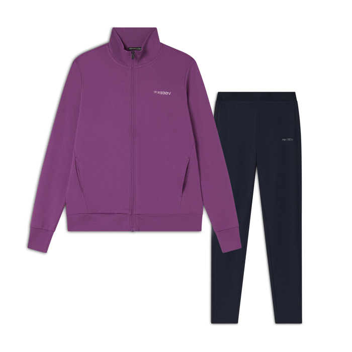 Tuta con zip e collo alto in tessuto interlock di cotone