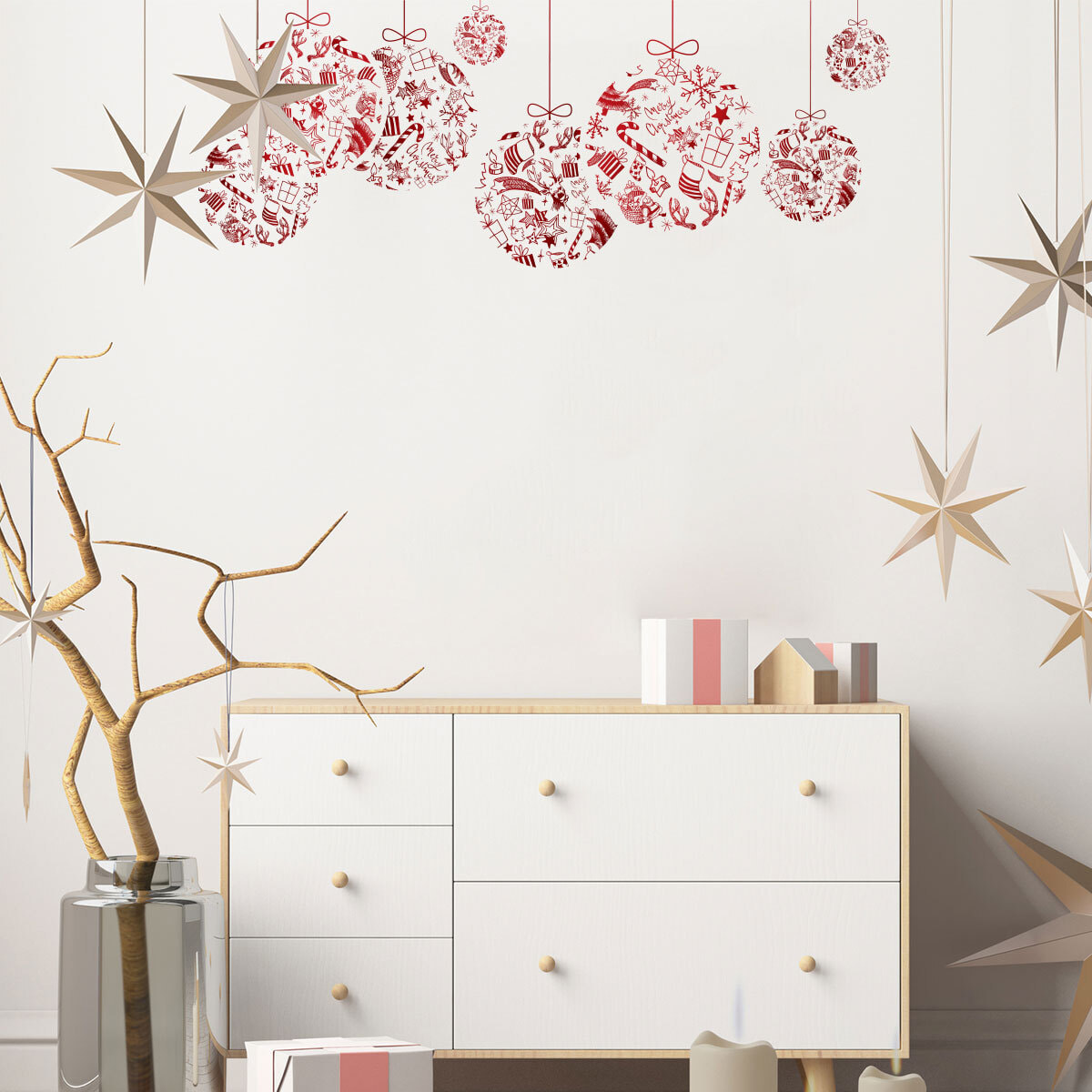 Sticker Noël boules de noël rouge - Autocollants stickers adhésifs noël - décoration fêtes